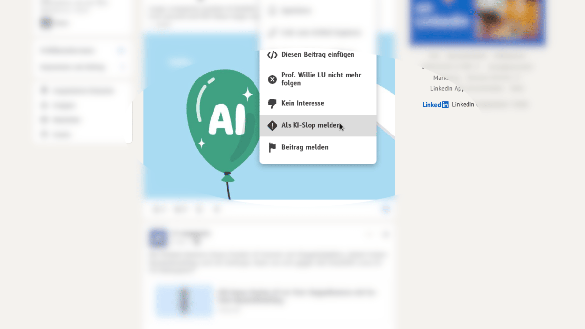 Linkedin-Beiträge „als KI-Slop melden‟ | heise online