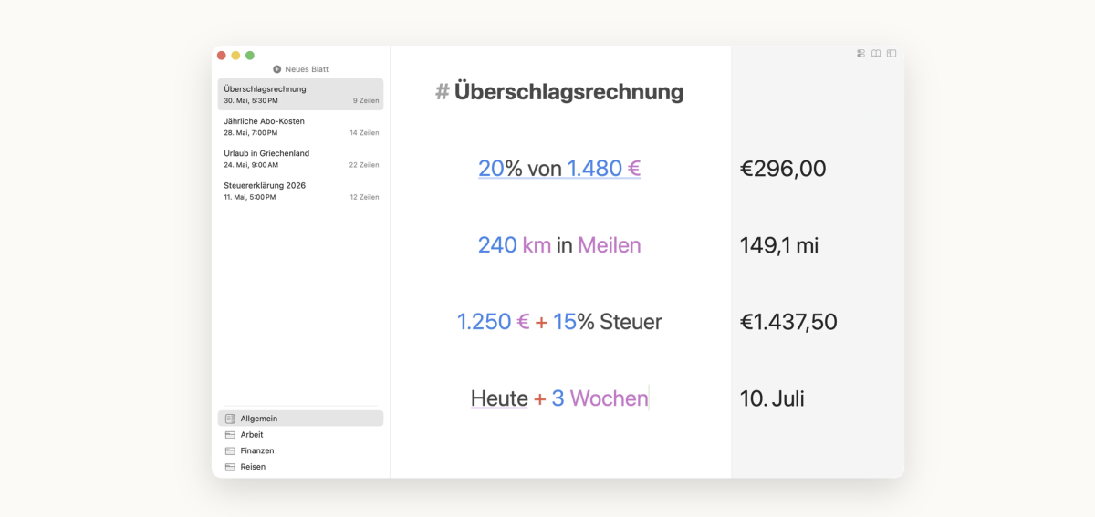 Notizbuch-Taschenrechner für iPhone, iPad und Mac: Soulver 4 verfeinert