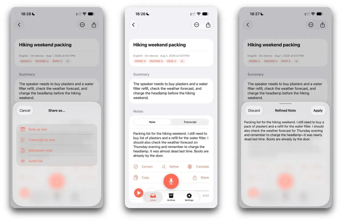 Neuer Sprachnotizen-Posteingang für iOS setzt auf lokale KI und Einmalkauf